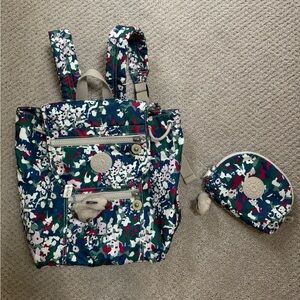 Kipling Multicolor Bucket Backpack and Matching Makeup Pouch
